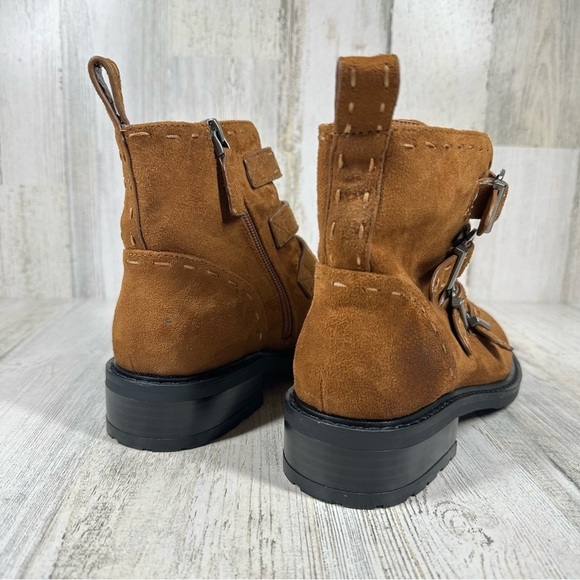 New Aerosoles Arezzo Faux Brown Suede Biker Bootie with Buckles #723 - Picture 5 of 13